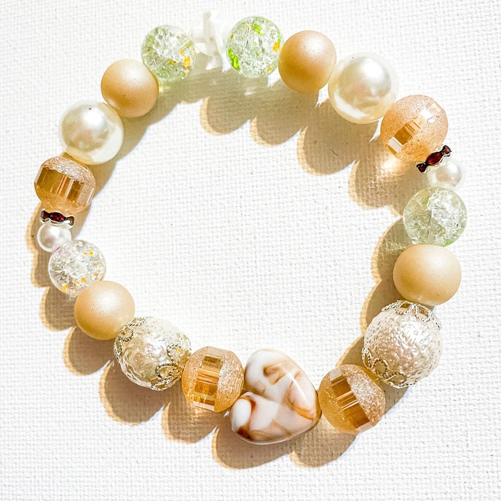 Brown Marble Heart Bead Bracelet